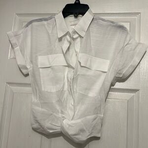White Cropped, Button-Up Blouse